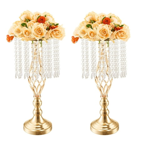 KFFKFF 12PCS 49cm/19.3” Tall Crystal Flower Stand, Metal Centerpiece Vase, Gold Floral Display Rack for Wedding Tables, Party Ceremonies, Birthday Events, and Dinner Decorations