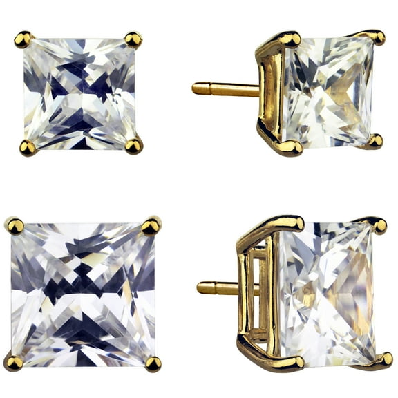 Brilliance Fine Jewelry Women's Simulated Diamond Duo Square Earring Set in 14KT Gold Flash Plated Sterling Silver