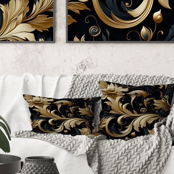 Designart "Mysterious Elegance in Black and Gold" Marble Printed Throw Pillow