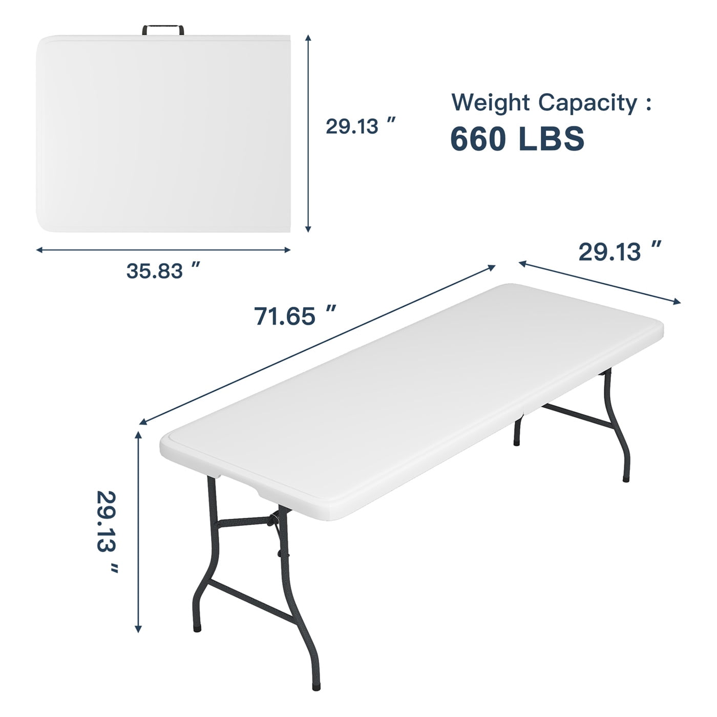 Hommoo 6ft Plastic Dining Picnic Table, Portable Fold-in-Half Table Folding Table for Home Office Party Picnic, with Lock, White