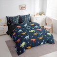 thumbnail image 2 of Manfei Minimalist Dino Animals 7pcs Queen Bedding,Vintage Paw Print Bedding Comforter Set Queen,Blue Green,Black Reversible, 2 of 6