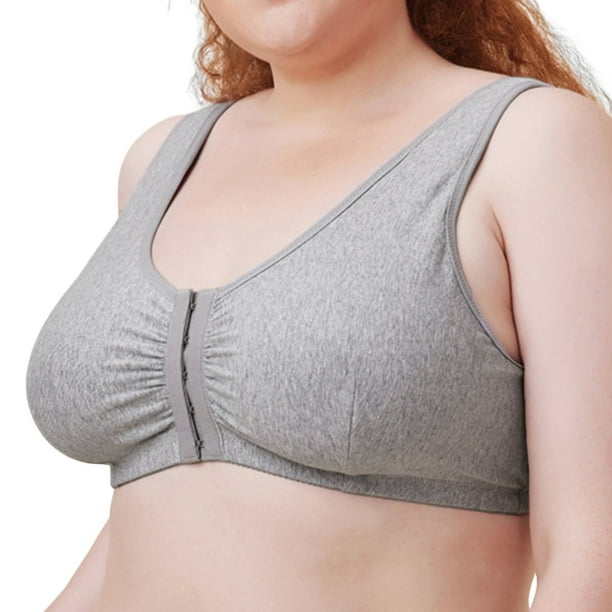 Aayomet Bras for Large Breasts Front Buckle Thin Adjustable Cotton Thick  Shoulder Strap Bra (Gray, XXL)
