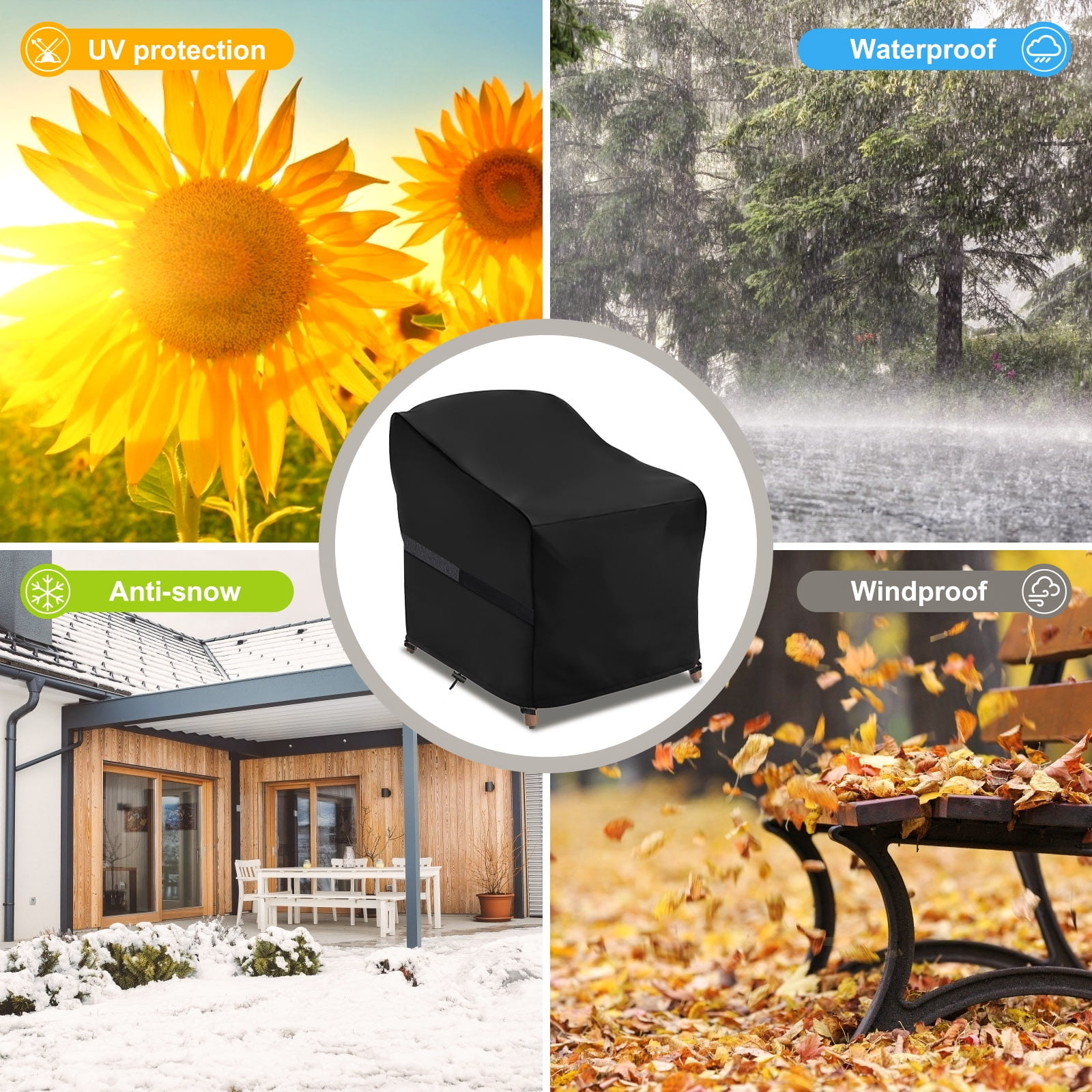 GARPROVM Patio Chair Covers 2 Pack, 600D Heavy Duty Waterproof Lounge Deep Seat Cover, Outdoor Lawn Patio Furniture Covers 32"W x 37"D x 36"H, Black