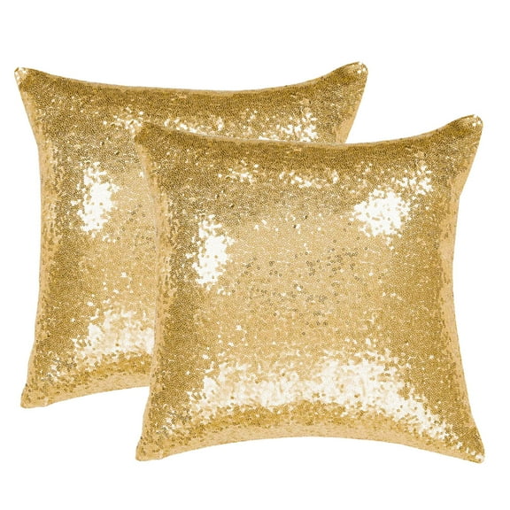 Unique Bargains 2Pcs Sequins Decorative Throw Pillow Cover 18" x 18" Gold