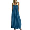 thumbnail image 2 of ClodeEU Women's V Neck Spaghetti Strap Tiered Maxi Dress,Boho Beach Vacation Swing Dress Navy,Women's Plus XXL, 2 of 6