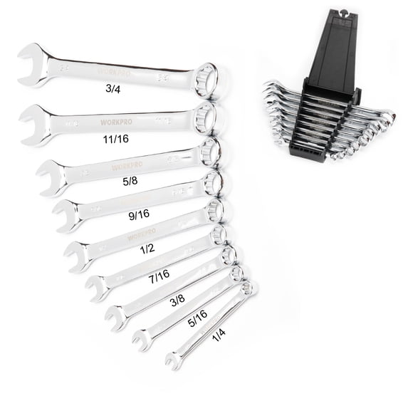 WorkPro SAE Combination Wrench Set with Organizer- 9 Piece