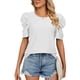 thumbnail image 1 of Blusa blanca con mangas plisadas, cuello redondo, camisa informal para mujer - Talla XL Summer Chic, 1 of 8