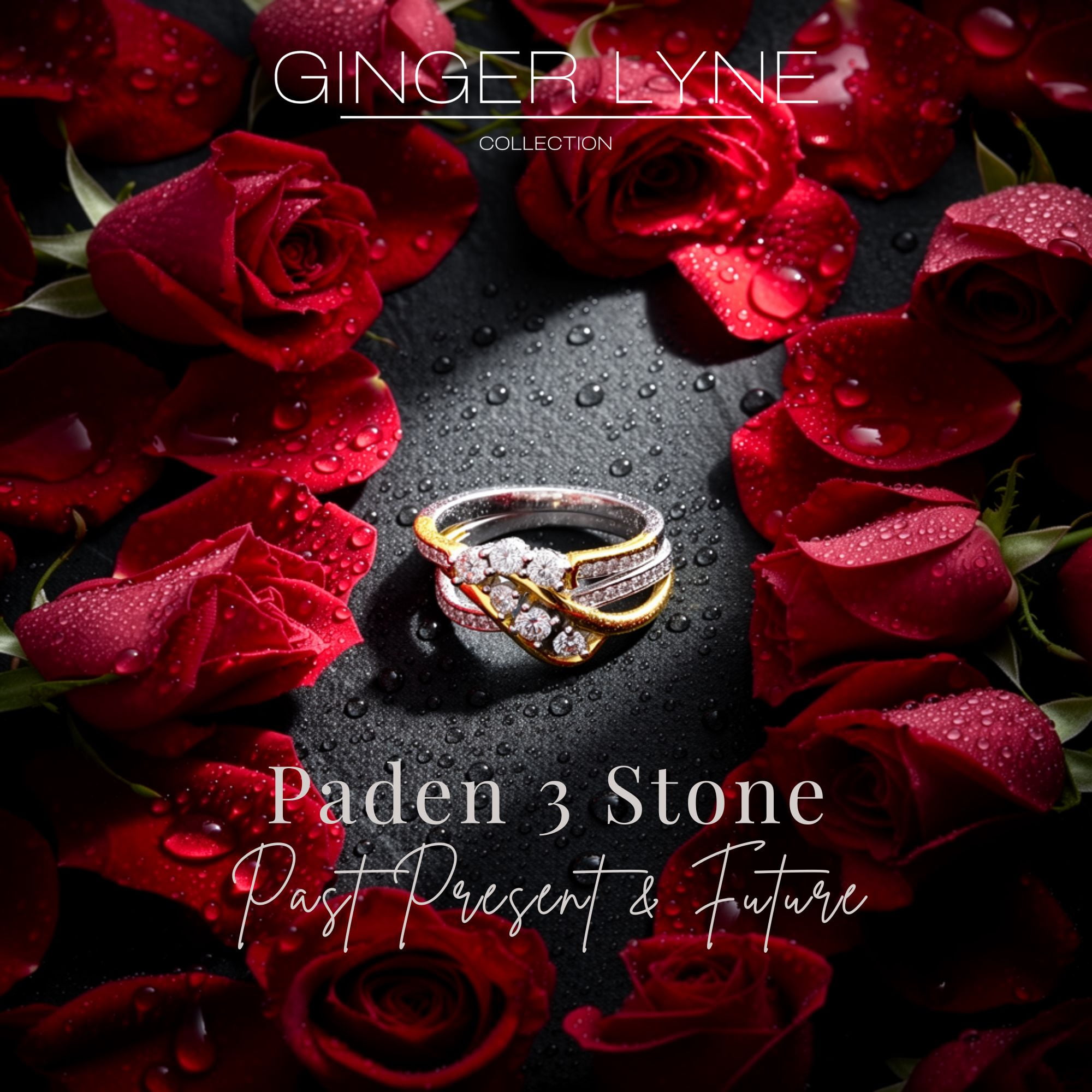 Paden Wedding Ring Set for Women 3 Stone Engagement Bridal Band Sterling Silver Ginger Lyne