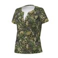 thumbnail image 2 of Goofa Green Skulls Pattern Womens Deep V Neck Low Cut Tops Casual Summer Short Sleeve Ribbed Knit T-Shirts-Small, 2 of 5