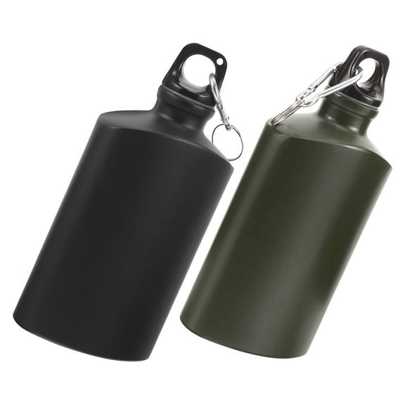 2pcs Portable Flat Aluminum Alloy Water Bottles with Hook, Leakproof 500ml Camping Hiking Canteen, Lightweight Outdoor Water Container
