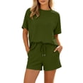 thumbnail image 2 of Miqool Two Piece Short Sets for Women Casual Summer Outfits Short Sleeve Crew Neck with Pockets Lounge Matching Set, 2 of 9