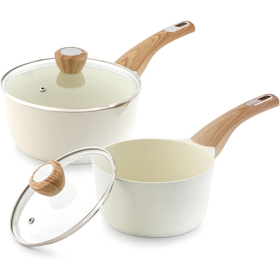 . & . Quart Ceramic Sauce Pan Sets with Lid, Cooking Pots Set, Nonstick Saucepan Set with Pour Spout, Small Kitchen Pot, Non Saucepot, Induction Comptable, PFOA PTFE PFAS