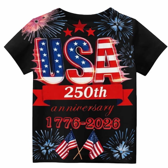 WEIGFI Toddler Kid Boys T-Shirts American Flag Patriotic Graphic Playwear Summer Holiday Crew Neck Short Sleeve Relaxed Fit Outdoor Lightweight Casual Everyday Wear Cool Beach Top,Black,1-2 Years