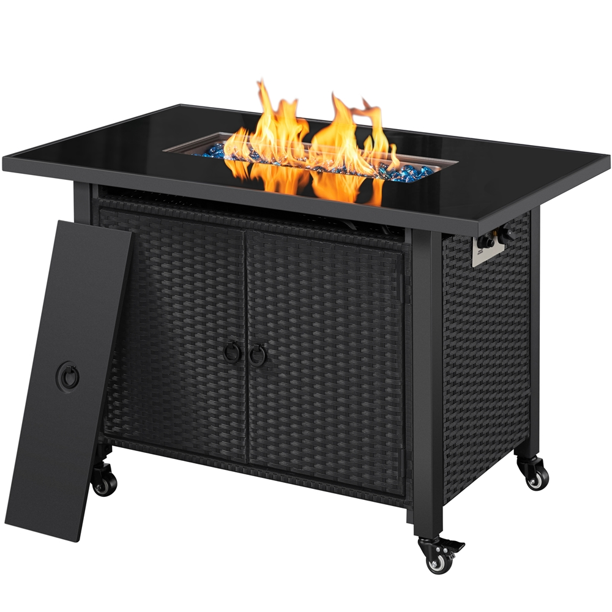 Yaheetech 43'' Propane Fire Pit Table 50,000 BTU Glass Top Gas Fire Pit