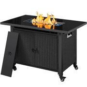 Topeakmart 43" Propane Firepit Table 50,000 BTU Glass Top Gas Fire Pit with Interchangeable Wheels & Feet, Black