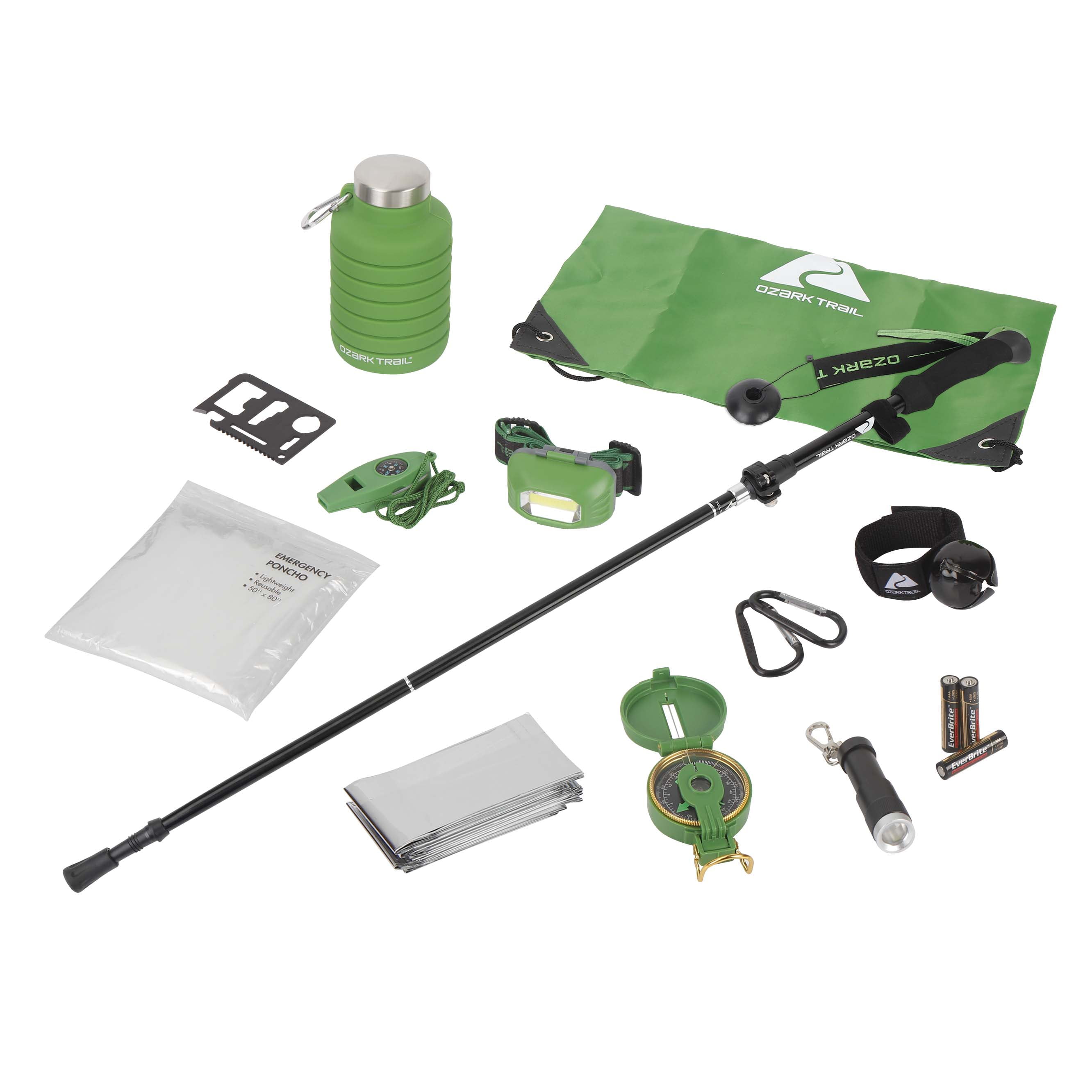 Ozark Trail 13 Piece Hiking Kit, Green and Black