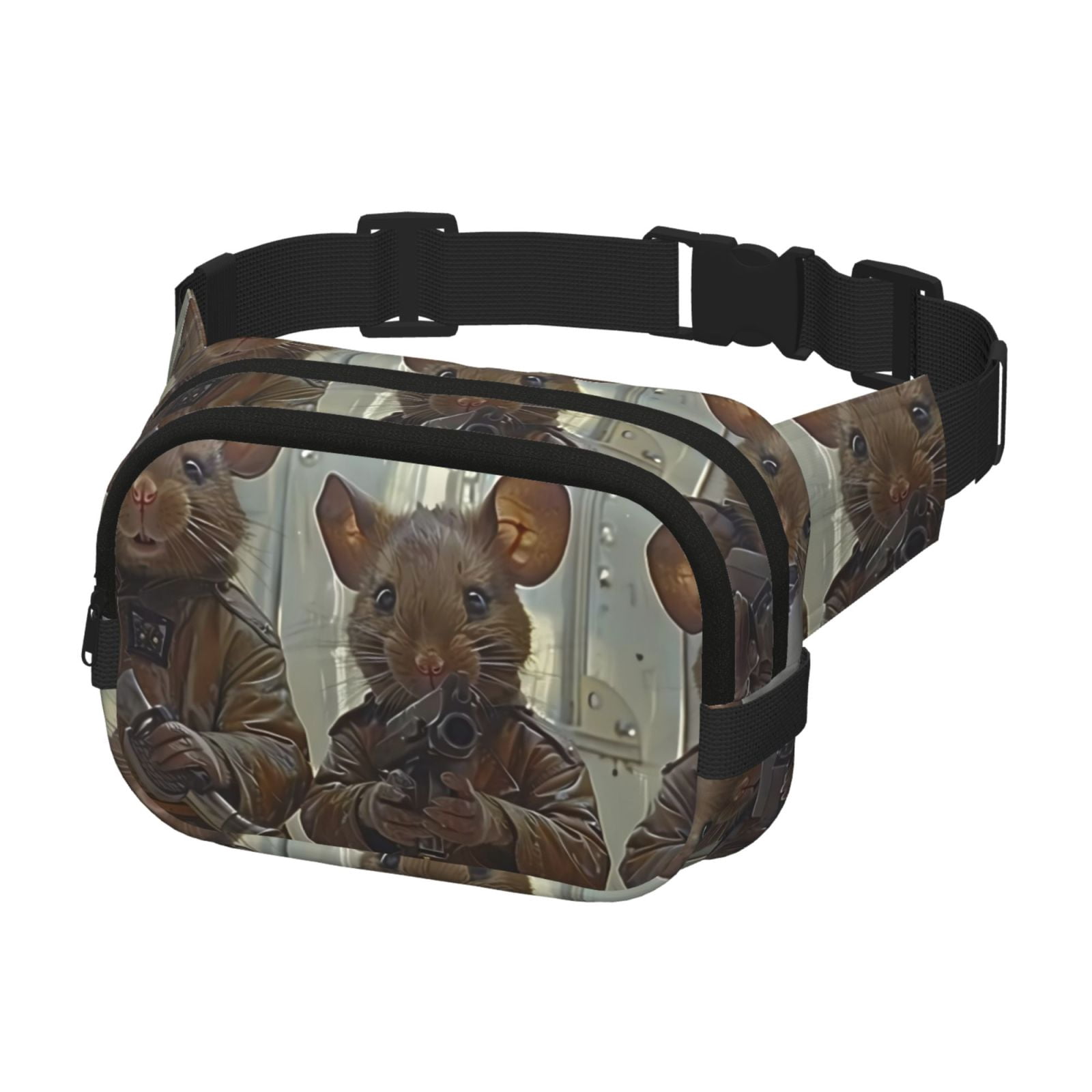 Picia Steampunk Space Mice Warriors Print Square Double-Layer Waist Bag Mini Adjustable Waist Belt Bag Exercise Running Travel Hiking