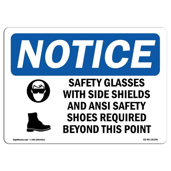 OSHA Notice Sign - Safety Glasses With Side Shields Sign With Symbol | Decal | Protect Your Business, Construction Site |  Made in the USA