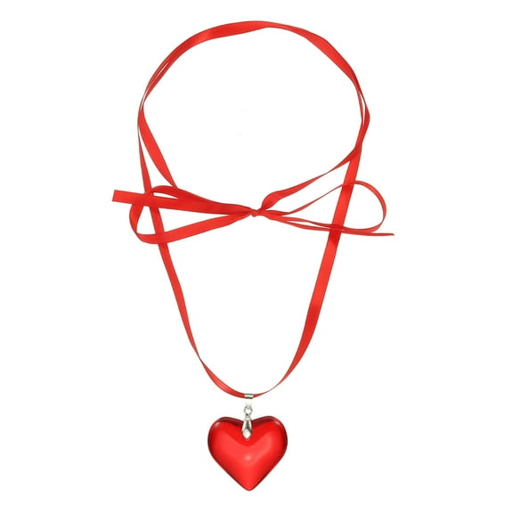 Uxcell Red Heart Chokers Necklace, Chunky Puffy Heart Chokers Big Glass Heart Pendant Necklace with Adjustable Red Chain for Women Y2K
