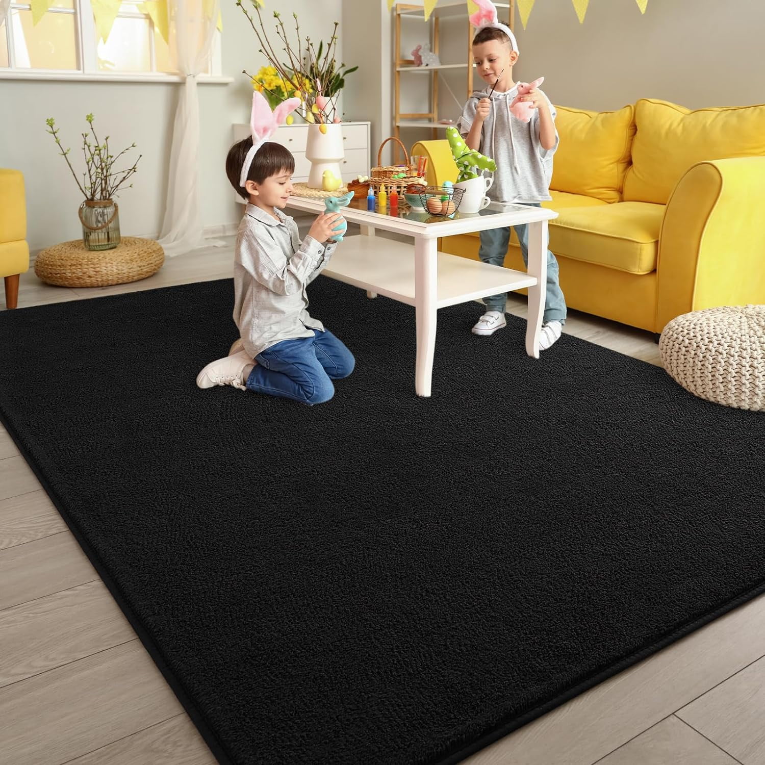 Arogan Soft Low Pile Rug Modern Area Rugs for Bedroom Living Room,Suitable for Boys Girls Teenagers and Adults with Super Soft Touch ,Black ,6' x 9'