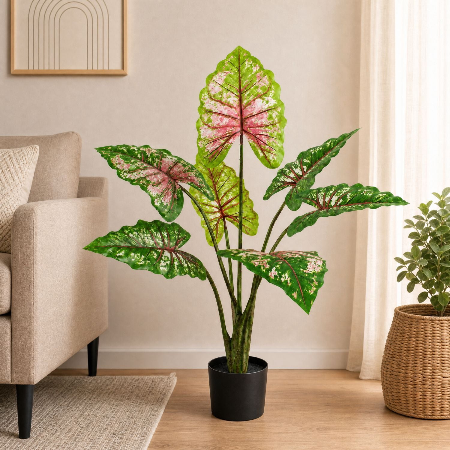 Easy4Home 3.8FT Artificial Plant Fake Caladium Plant Potted Indoor Faux Floor Plant for Home Office Decor, Multicolor