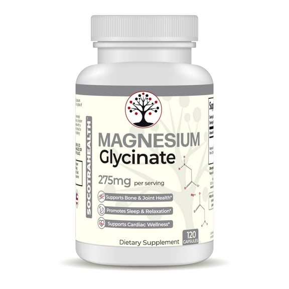 Socotra Health Magnesium Glycinate - Magnesium Supplement for Sleep, Relaxation, Bone and Joint Health - Supports Cardiac Wellness - Chelated - Gluten Free - 120 Vegan Capsules
