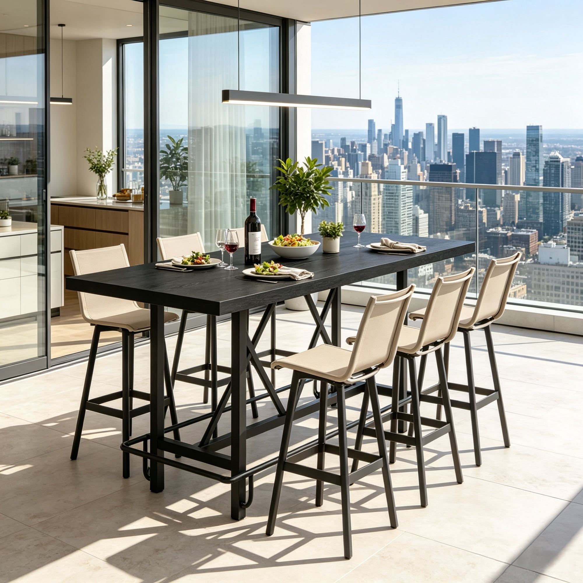 62.99 Inch Counter Height Farmhouse Bar Table Rectangular Pub Table for Kitchen