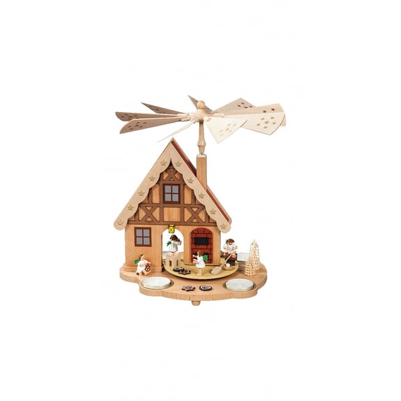 German pyramid angel bakery with house, height 29 cm / 11 inch, original Erzgebirge by Richard Glaesser Seiffen