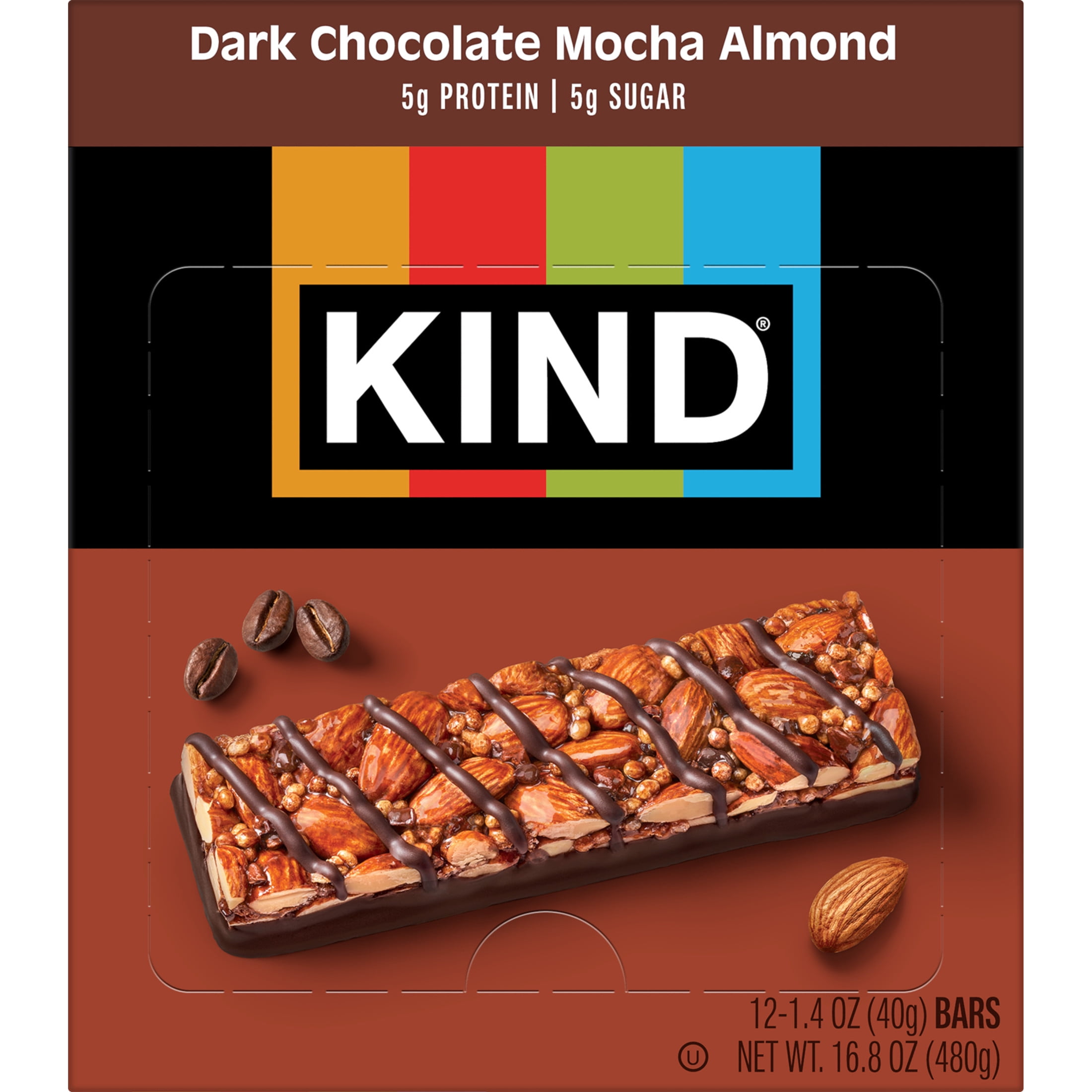 KIND Dark Chocolate Mocha Almond, Gluten Free, 1.4oz, 12 Snack Bars box