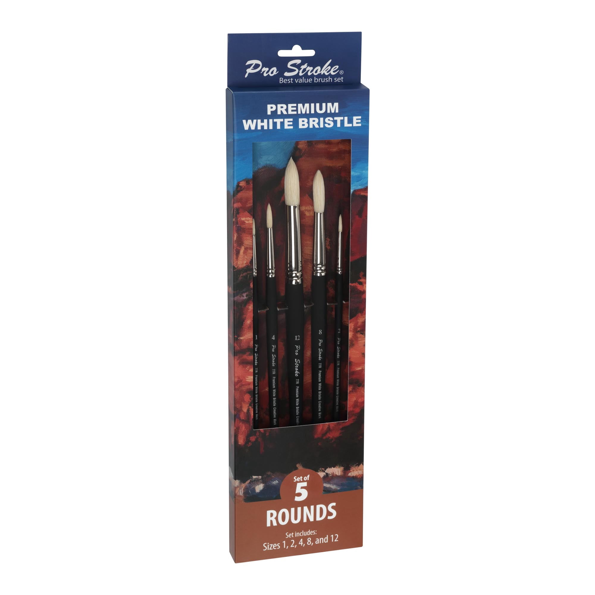 Creative Mark Pro Stroke Premium White Chungking Hog Bristle Artist Paint Brush - Rounds Set of 5 - Natural Bristle Brush w/ Soft Touch Handle for Oils, Watercolors, Acrylics, Alkyds, Caseins