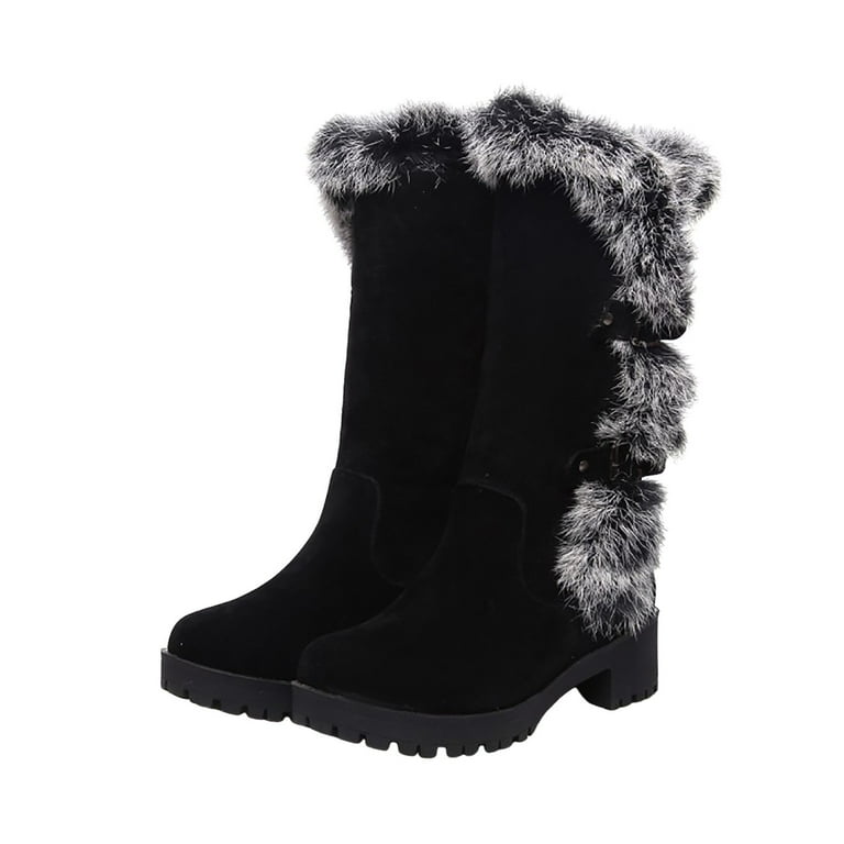 Mepaouo Mid Calf Snow Boots for Women Knee High Fleece Lined Warm Bowknot  Dress Winter Boots(Black,7)
