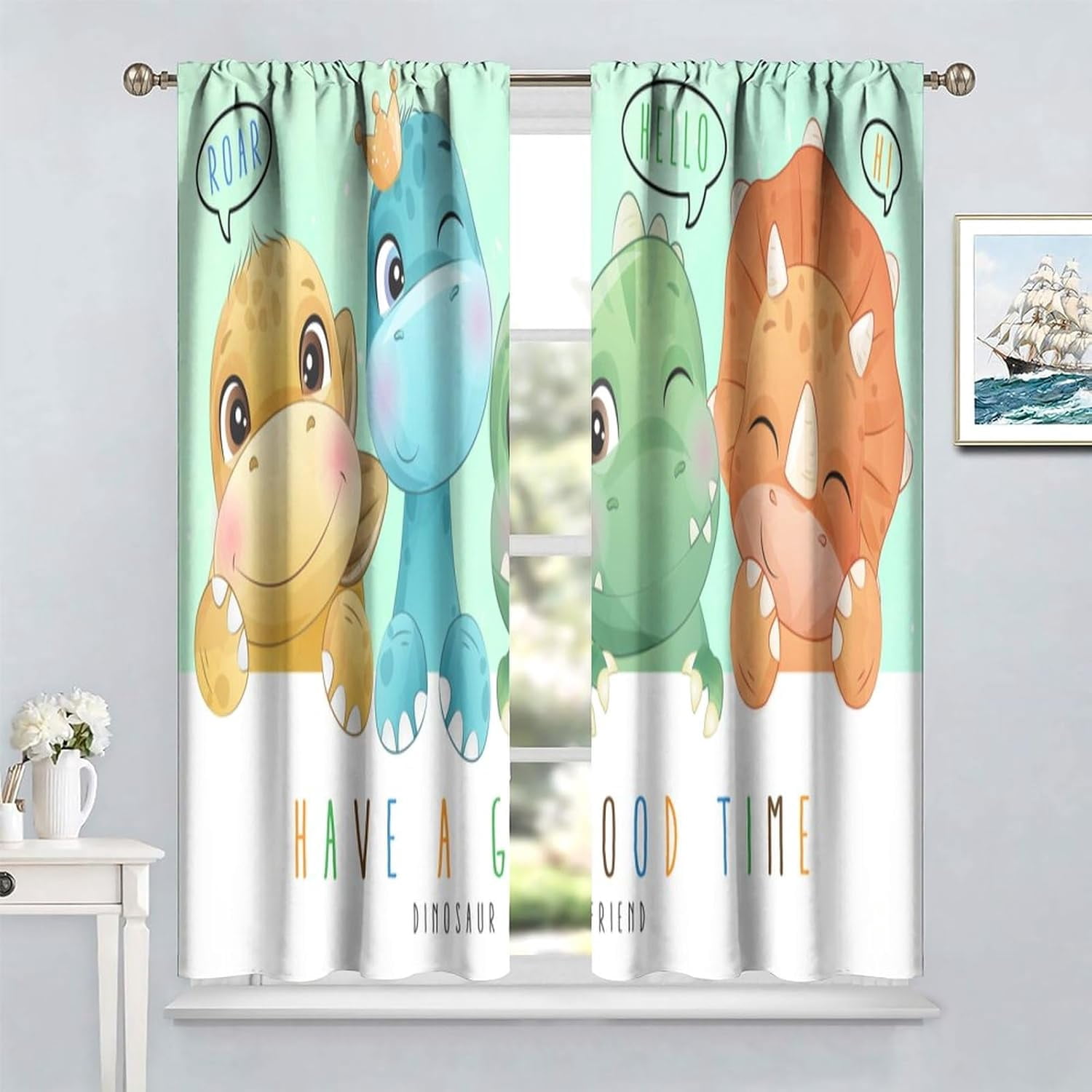Kids Dinosaur Curtains for Boys Girls Bedroom Decor Cartoon Dino Colorful Cute Funny Animal Printed Blackout Rod Pocket Window Drapes for Baby Nursery Playroom Living Room W52xL63in 2 Panels