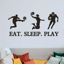 Eat Sleep Play‌ Ball Wall Decals Football Basketball Rugby‌ Wall Stickers Ball Sports Wall Decor Decals Vinyl Wall Decor for Basketball Arena Bedroom Living Room Hallways Family