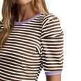 thumbnail image 4 of GaThRRgYP Womens Summer Tops,Women Summer Striped T Shirt Short Sleeve Puff Sleeve Crewneck Blouse Casual Klim Color Block Trendy Crewneck Striped Shirts Tops Brown XL, 4 of 8