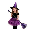 thumbnail image 4 of CONFREE Toddler Baby Girl Halloween Outfits Short Sleeve Witch Shaped Mesh Tulle Skirt With Hat Broom Hallowmas Performance Outfit Set Fall Clothing Set, 4 of 4