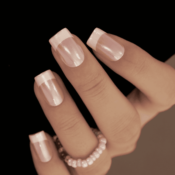 Curvlife medium squoval french Nail Art Press On Nails pearl milky glossy shiny 2 Week Wear