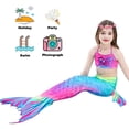 thumbnail image 4 of 3 Pcs Girls Swimsuit Mermaid Tails for Swimming Princess Bikini Bathing Suit Set DH02 Pink 130, 4 of 7