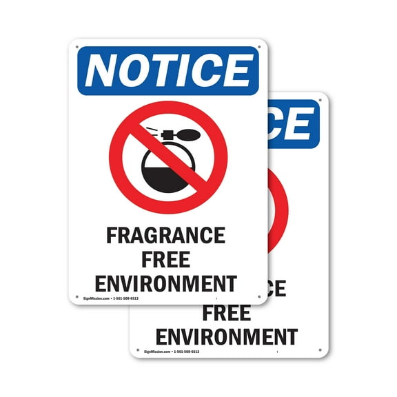 (2 Pack) Fragrance Free Environment OSHA Notice Sign 12 Inch X 18 Inch Plastic Sign, Weather Resistant, UV Protected for Workplace, Business, and Construction Site, Made in the USA