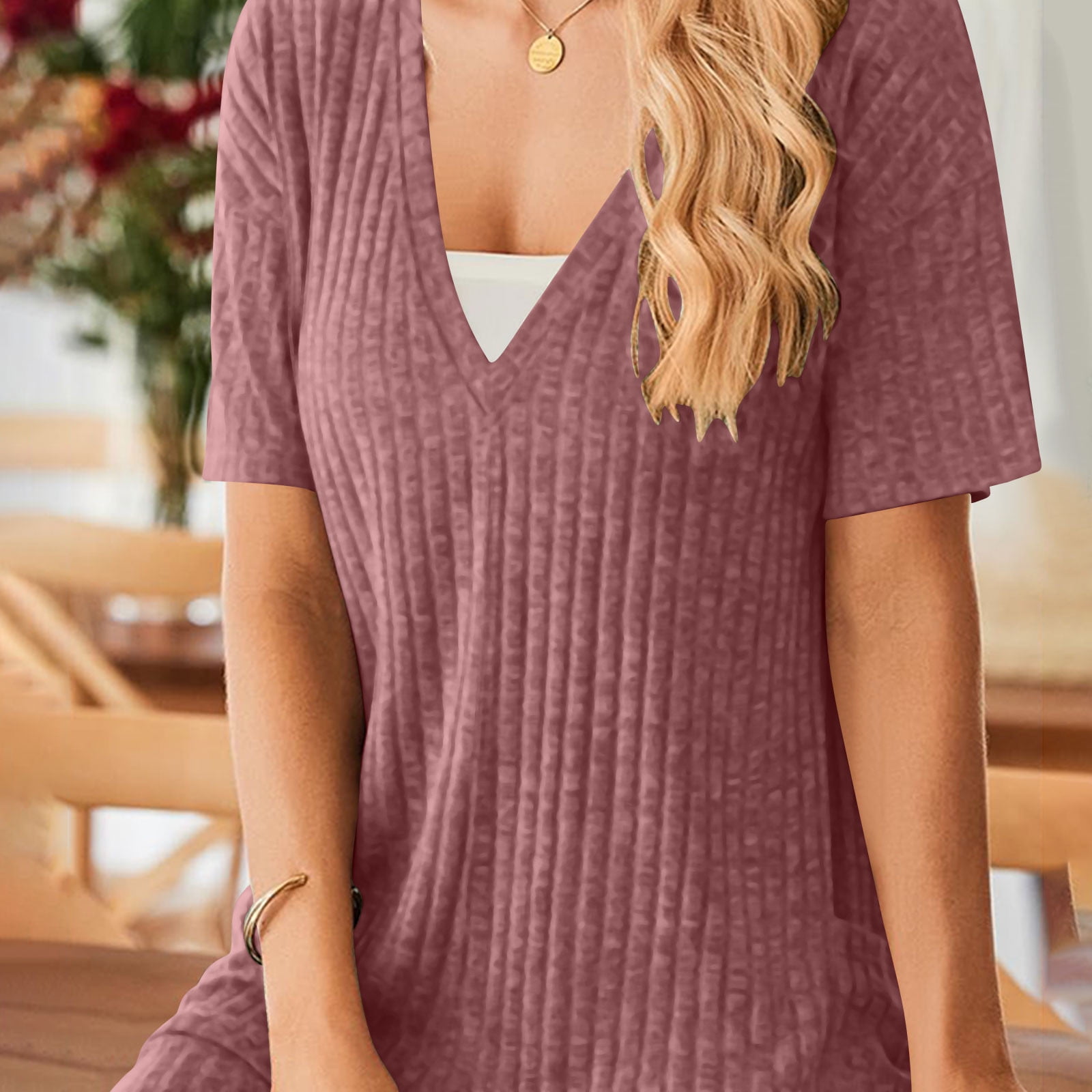 Feancey Oversized Rompers for Women Plus Size Trendy Knitted Jumpsuits Business Casual Short Sleeve Overalls Solid Color Loose One Piece Romper with Pockets Pink S