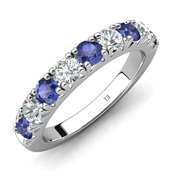 TriJewels 0.80 ctw Iolite and Lab Grown Diamond (3.00 mm) 9 Stone Wedding Band in 10K Gold