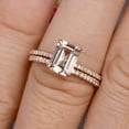 thumbnail image 4 of Bridal Ring 2 Carat 7x5mm Emerald Cut Morganite Wedding Set Engagement Ring On 10k Rose Gold Anniversary Gift Glaring Staggering Ring, 4 of 5