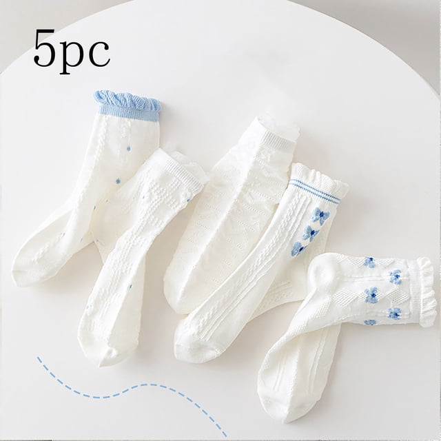 Ohufall Children's Girls5PC Stacked Socks Mid Tube Socks Baby Socks Children's Socks