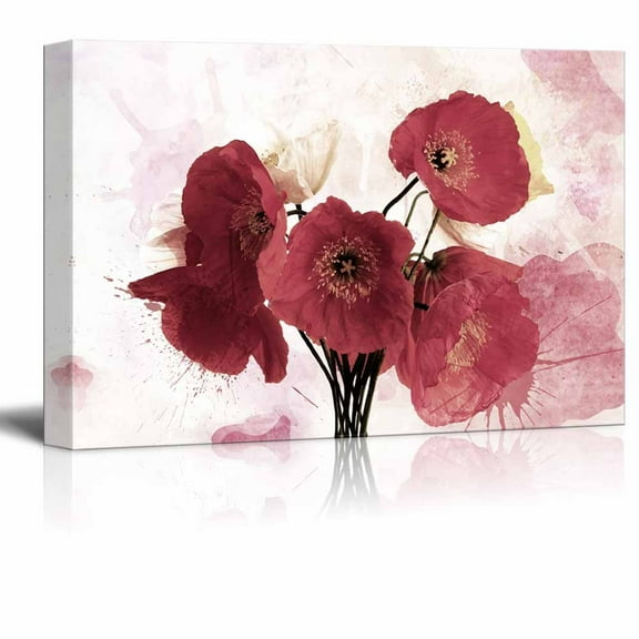 wall26 - Canvas Wall Art - Red Poppy Flower on Watercolor Style Background - Gallery Wrap Modern Home Art | Ready to Hang - 32x48 inches