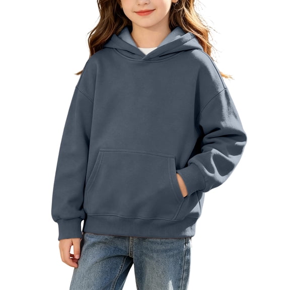 Khunlpohl 1-15 Years Kids Cotton Sweatshirts Hooded Long Sleeve Loose Casual Tops Solid Color Sweatshirt with Pockets