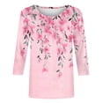 thumbnail image 5 of Staron Women's Casual Printed T-Shirt 3/4 Sleeve Round Neck Loose Fit Blouse Spring Summer Fashion Top, Pink 5XL, 5 of 5