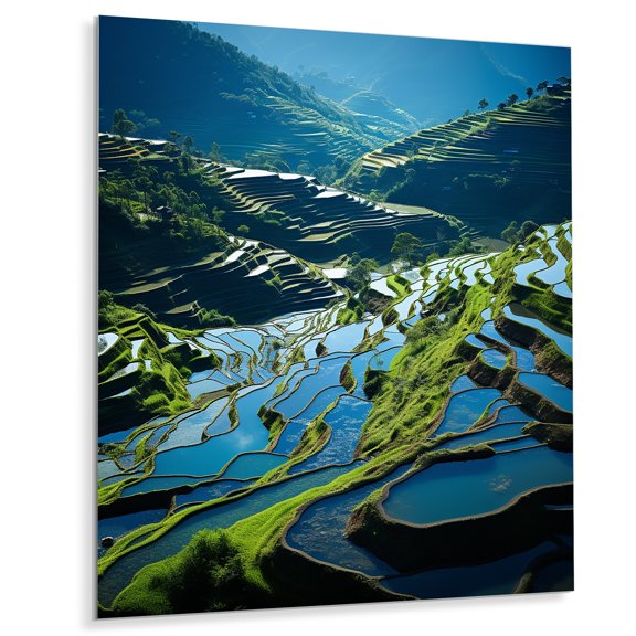 Designart "Rice Terraces China Azure painting IV" China Metal Wall Art Prints
