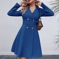 thumbnail image 3 of Fall Winter Women Jacket Double-breasted A-line Slim Fit Turn-down Collar Tight Waist Pure Color Formal Business Office Dress Long Sleeve Commuting Coat, 3 of 8
