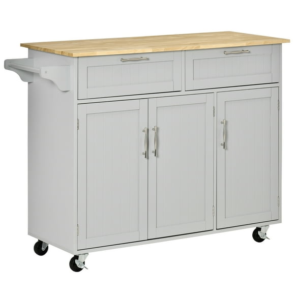 HOMCOM Kitchen Island on Wheels, Kitchen Cart w/ Drawers, Storage Cabinets