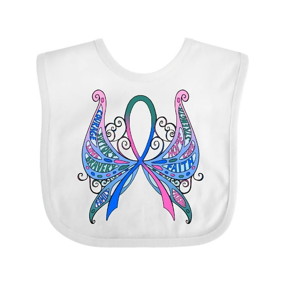 Inktastic Thyroid Cancer Awareness with Butterfly Ribbon Words Boys or Girls Baby Bib