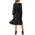 thumbnail image 3 of INSPIRE CHIC Women's Long Sleeve Crewneck Casual Dress High Waist Pleated a Line Flowy Dresses L Black, 3 of 5